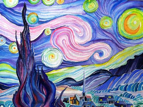 "my watercolor attempt at VanGogh's starry night......." by Kevin Mcgeeney | Redbubble