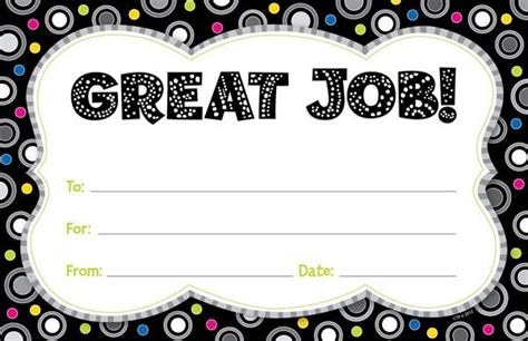 a great job certificate with polka dots on black and white background ...