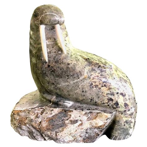 Inuit Native American Eskimo Signed Stone Carved Walrus Sculpture For ...