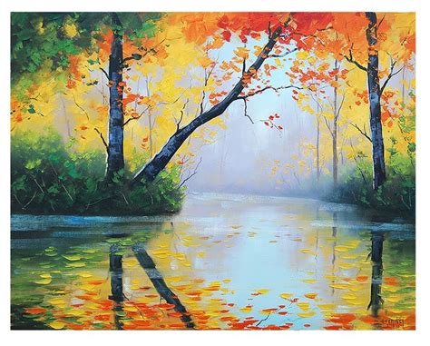 ORIGINAL OIL PAINTING River Impressionist Tree Vibrant Fall | Etsy in ...