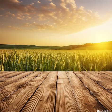 Premium Photo | A wooden plank with a field in the background