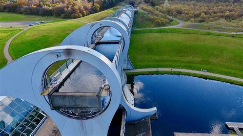 The Falkirk Wheel, a unique rotating boat lift in central Scotland