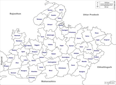 Madhya Pradesh free map, free blank map, free outline map, free base map boundaries, districts ...