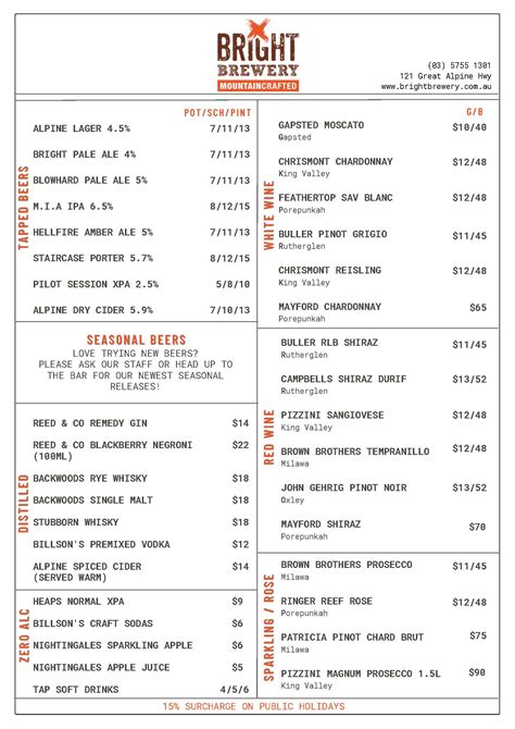 Drinks Menu - Bright Brewery | MountainCrafted Beer | Bright