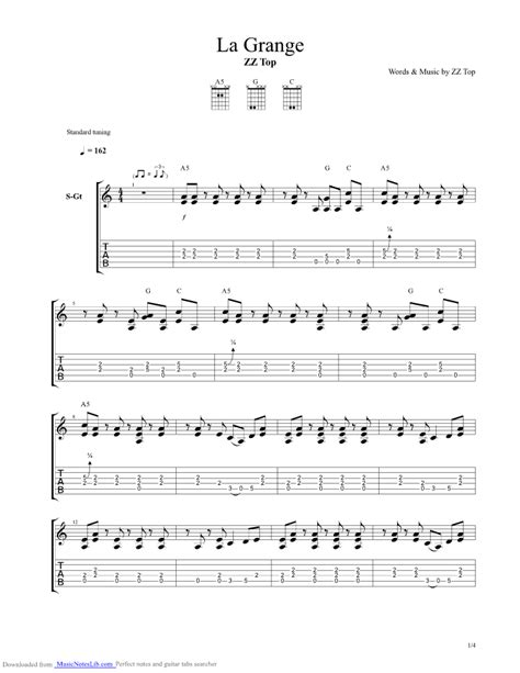 La Grange guitar pro tab by ZZ Top @ musicnoteslib.com