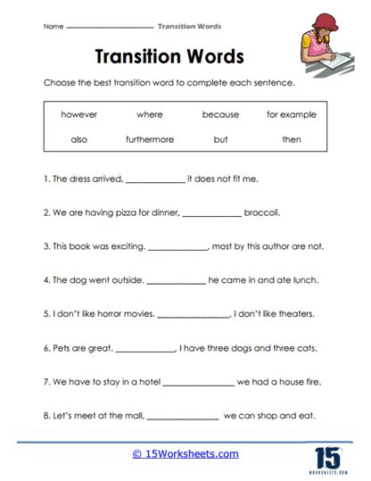 Transition Words Worksheets - 15 Worksheets.com