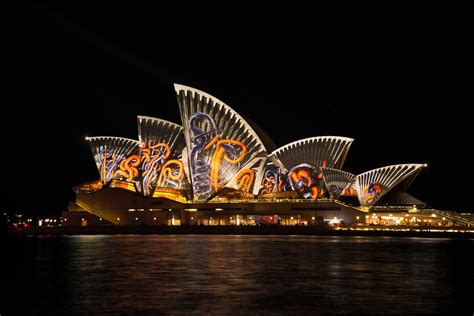 Gambar : malam, sydney, Gedung opera Sydney, pertunjukan cahaya ...