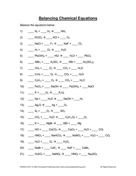 Balancing Chemical Equation Worksheet - Equations Worksheets