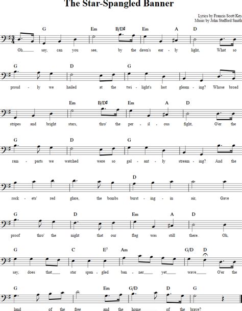 Star Spangled Banner Cello Sheet Music