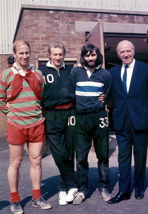 Bobby Charlton, Denis Law, George Best with Sir Matt Busby at the Cliff ...