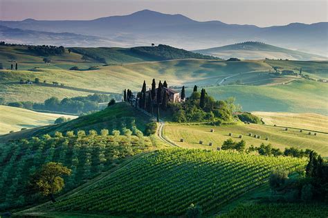 HD wallpaper: Europe, Farm, field, Haystacks, Hill, Italy, landscape ...