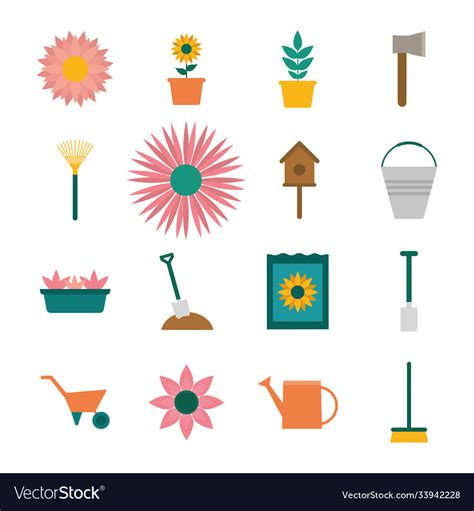 Garden flat style set icons design Royalty Free Vector Image