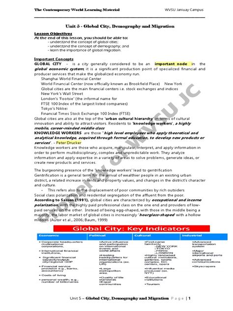 Unit 5 - Global City, Demography and Migration | PDF | Demography | Human Migration