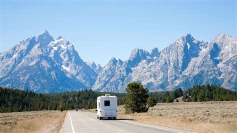 RV traveling in Grand Teton National Park - Yellowstone National Park