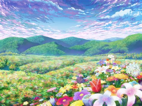 aoha (twintail) clouds flowers landscape scenic sky tagme | konachan.com - Konachan.com Anime ...