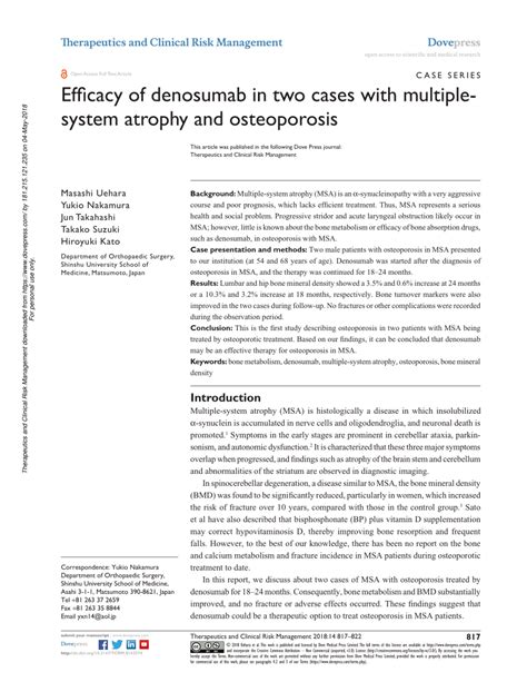 (PDF) Efficacy of denosumab in two cases with multiple-system atrophy and osteoporosis