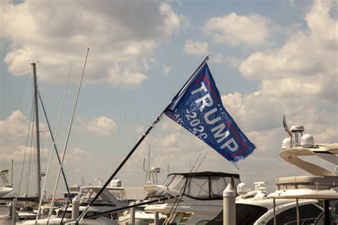 Pro Trump Boat Parade Pontoon Boat with Several People Display Trump ...