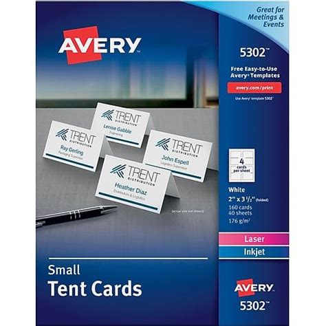 Avery Small 2"H x 3.5"W White Matte Table Tents, Inkjet/Laser, 160/Box ...