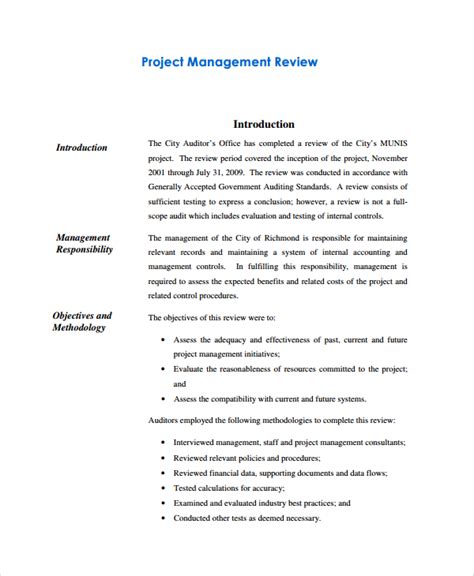 Project Management Review Template