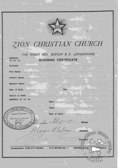 SAHA - South African History Archive - This certificate of blessing ...