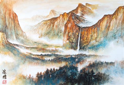 Chinese Landscape Painting, Lian Quan Zhen, Eastern Art, Watercolor