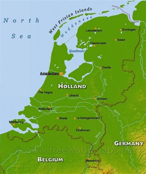 Physical Map of Holland | Holland map, Netherlands map, Map