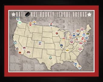 NHL National Hockey League Arenas Pro Teams Tracking Map | Etsy