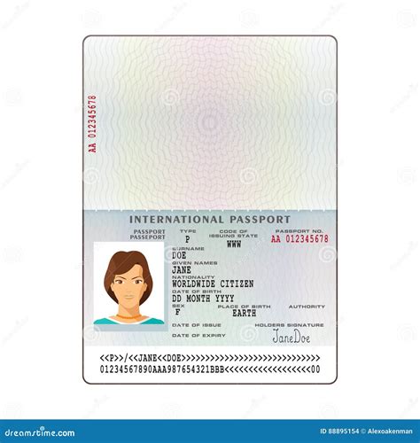 Vector International Passport Template with Sample Personal Data Page Stock Vector ...