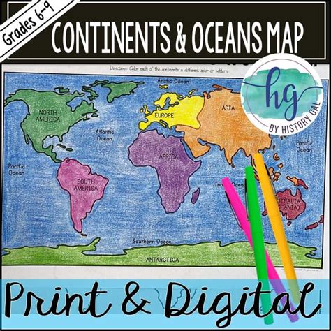 Continents and Oceans Map Activity (Print and Digital) - By History Gal