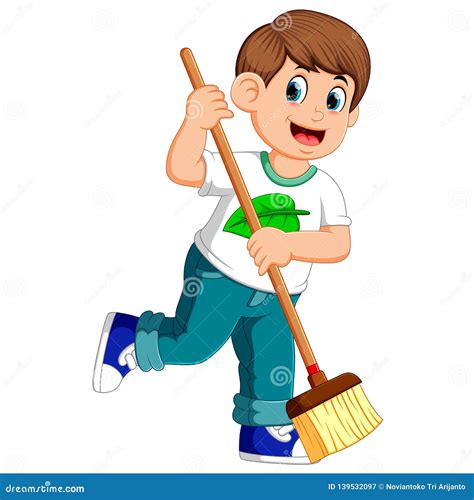 Young Man Sweeping the Dirt Stock Vector - Illustration of business, employee: 139532097