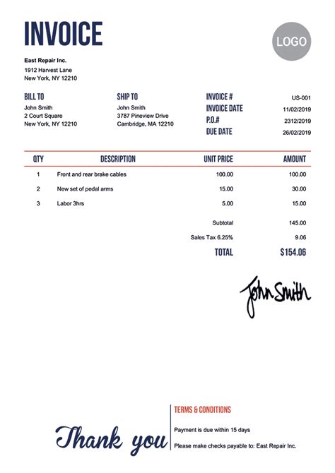 Free Invoice Template Word Forms | Print & Email as PDF