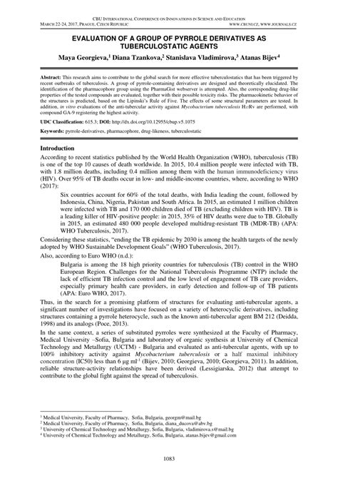 (PDF) EVALUATION OF A GROUP OF PYRROLE DERIVATIVES AS TUBERCULOSTATIC ...