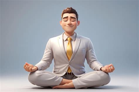 Premium Photo | Keep calm business concept cartoon character businessman meditating in yoga ...