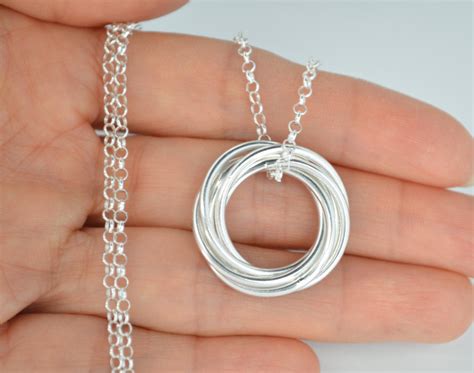 60th Birthday gift for mom, 6 Interlocked rings necklace, 60th birthday jewelry for women, 6 ...