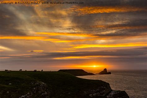 Worms Head Gower At Sunset Picture Canvas Wall Art in Colour by RICHARD MOULT ID #709015