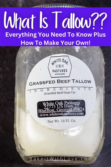 What is tallow heading over an image of tallow in a clear mason jar on dark background. Cooking ...