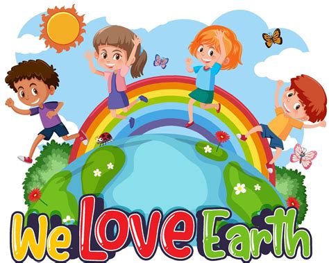 We love earth typography logo with happy children walking on earth 5921854 Vector Art at Vecteezy