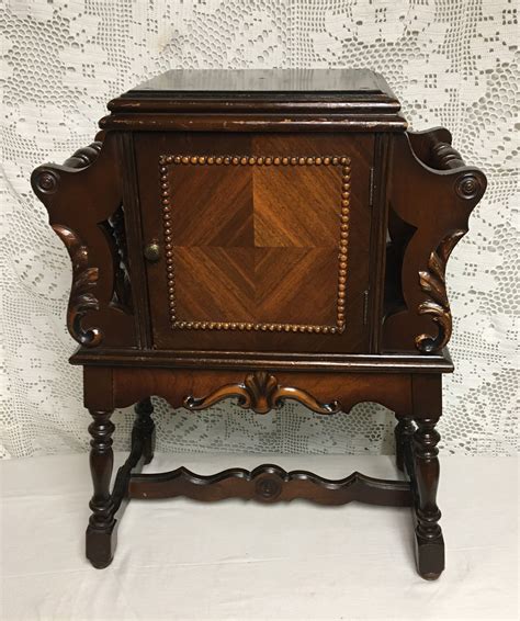Early 1900's Wooden Cigar Humidor Cabinet, Copper Lined Smoking Stand, Cigar Pipe Tobacco End ...