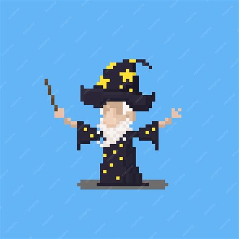 Premium Vector | Pixel art cartoon wizard character design.