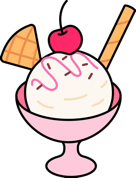 Vanilla Ice cream scoop in cup and cherry topping Dessert Icon Element illustration colored ...