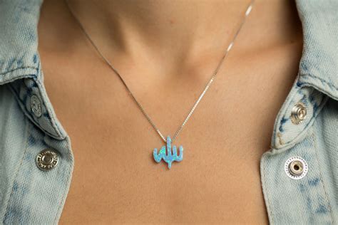 Allah Women's Necklace Blue Opal Zodiac Pendant Sterling Silver Chain – Lulugem.com