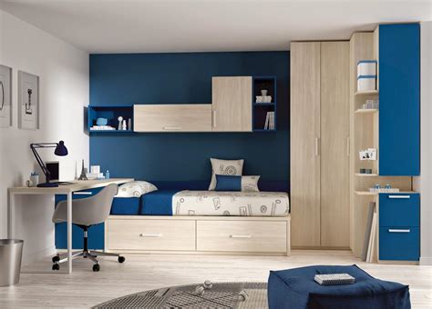 Cool-kids-room-interior-design-with-dark-blue-paint-wall-decor-and ...