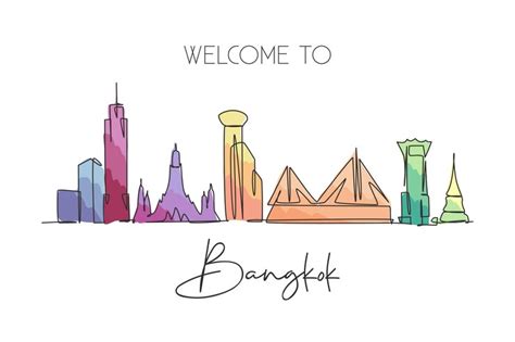 Premium Vector | One continuous line drawing of bangkok skyline ...