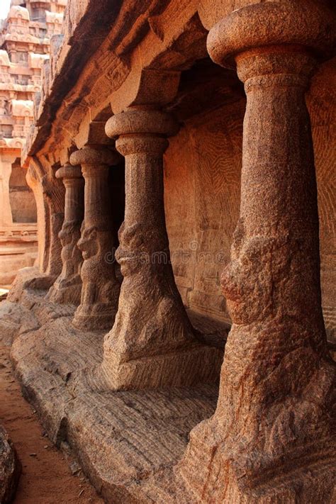 Main Hall Pillars Sculpures in Mahabalipuram- Five Rathas Stock Photo - Image of building ...