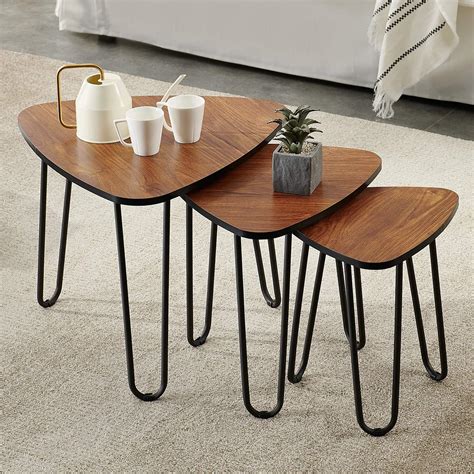 VECELO 3-Piece Nesting Side Coffee Stacking End Tables for Living Room, Brown: Amazon.ca: Home ...