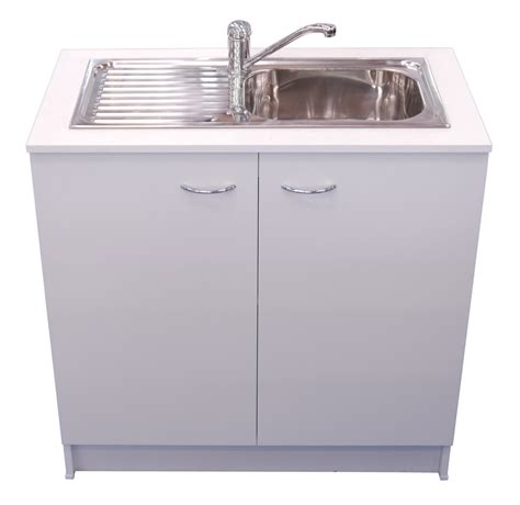 Kitchen Sink + Mixer + Cabinet Cupboard Laundry Storage Unit RHB White 900mm Seytim Builders Package