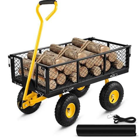 VEVOR 3.8 cu. ft. Steel Garden Cart Heavy-Duty 900 lbs. Capacity Utility Metal Wagon with 180 ...