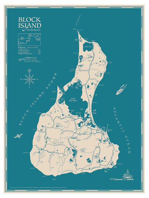 A Decorative Map of Block Island | Etsy