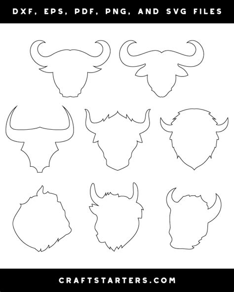 Buffalo Head Outline Patterns: DFX, EPS, PDF, PNG, and SVG Cut Files