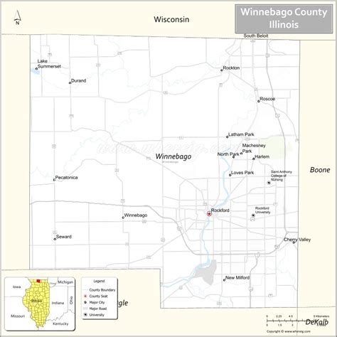 Map of Winnebago County, Illinois showing cities, highways & important places. Check Where is ...